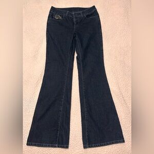 Vintage Y2K Faded Glory Embellished Embroidered pockets Bootcut Dark Blue jeans